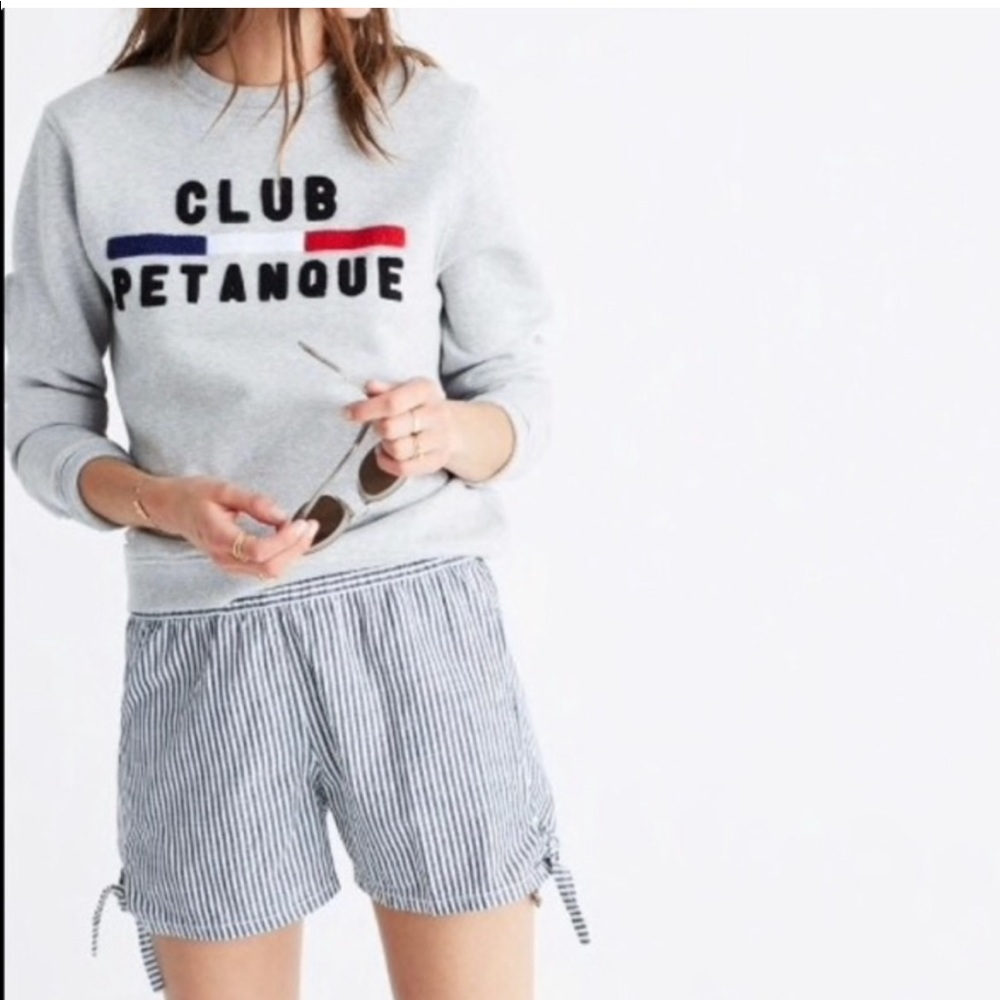 MADEWELL PULL-ON SIDE-TIE SHORTS - CHAMBRAY BLUE WHITE STRIPE
